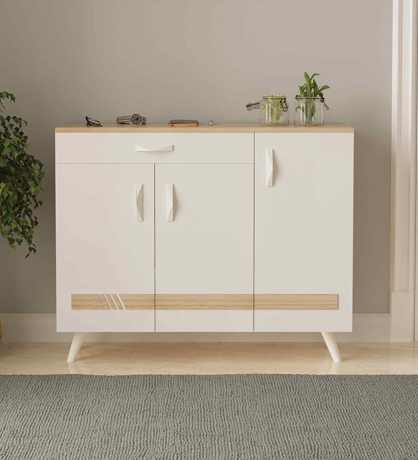 Kaspen Shoe Cabinet In European Oak & White Finish