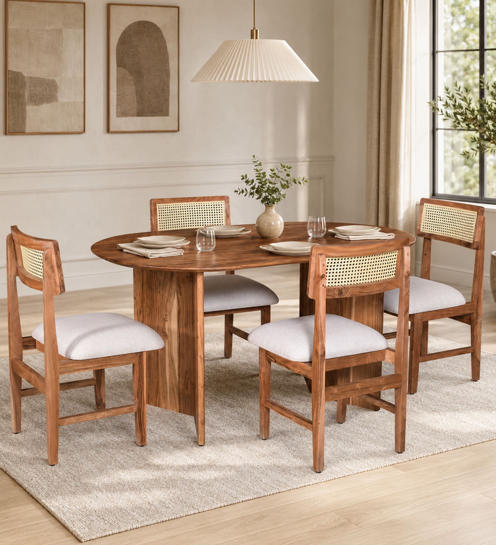 Kastela Acacia Wood 4 Seater Dining Set In Natural Finish