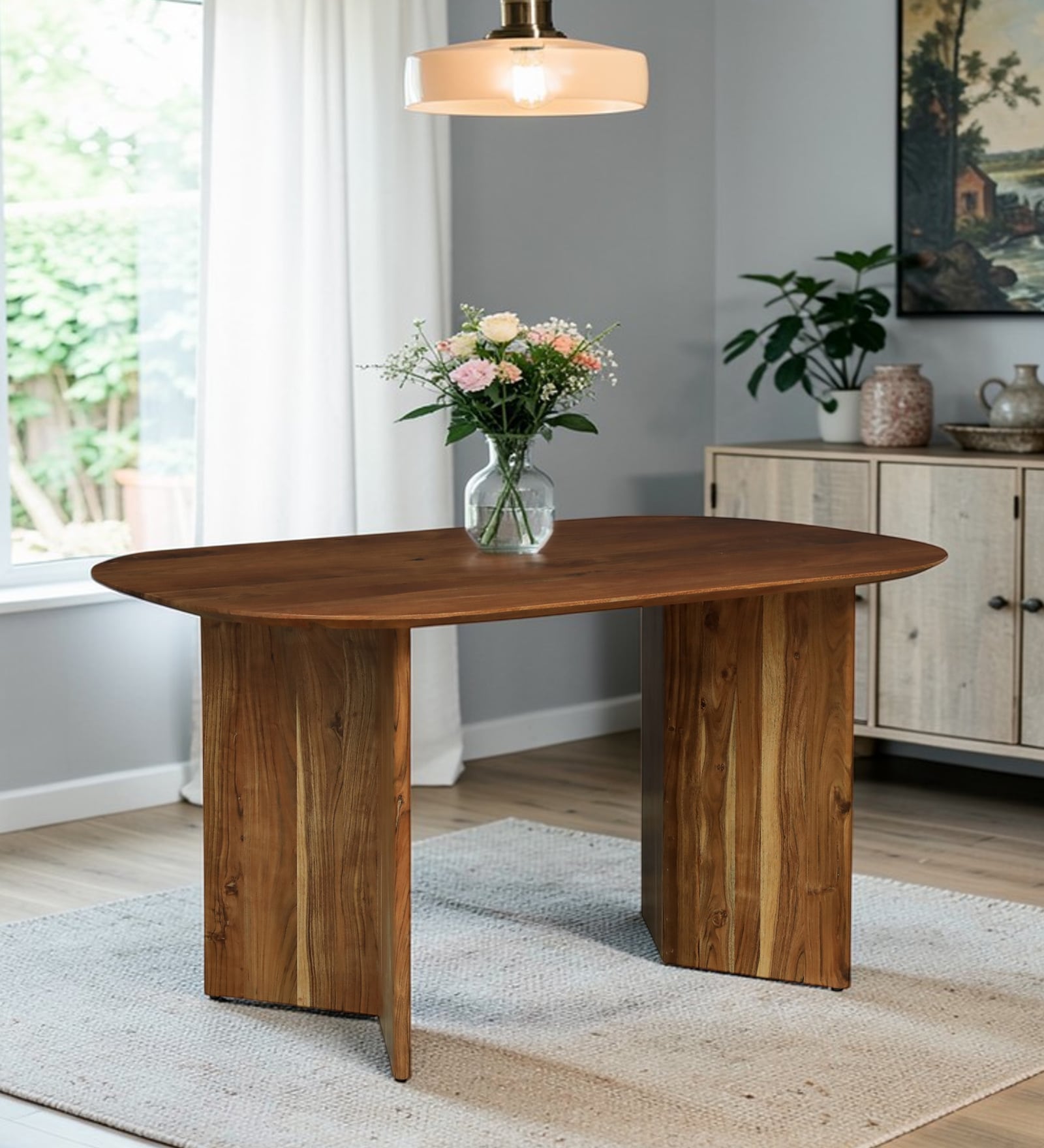 Kastela Acacia Wood 4 Seater Dining Table In Natural Finish