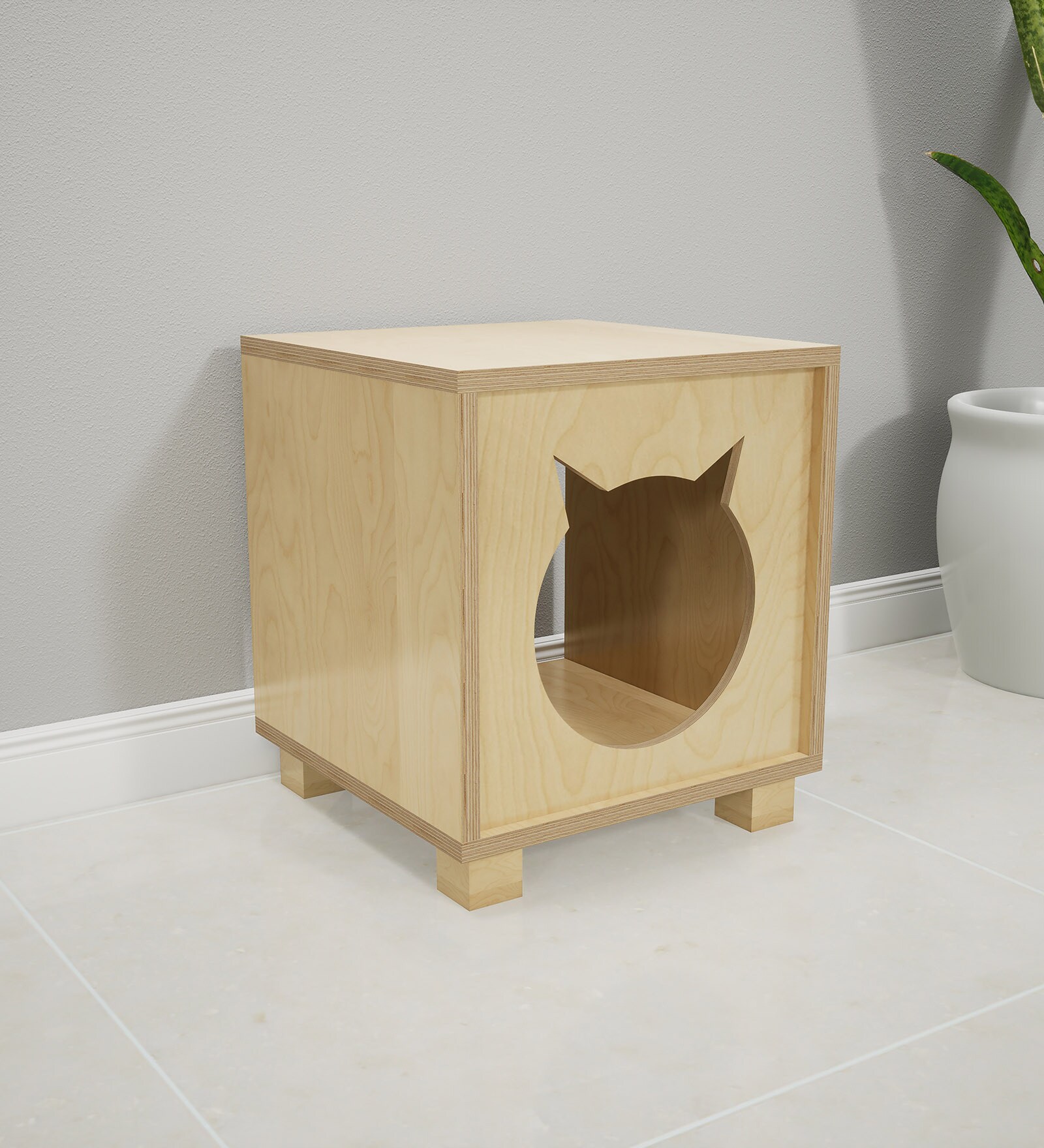 Katt Ear Cat House in Natural Finish