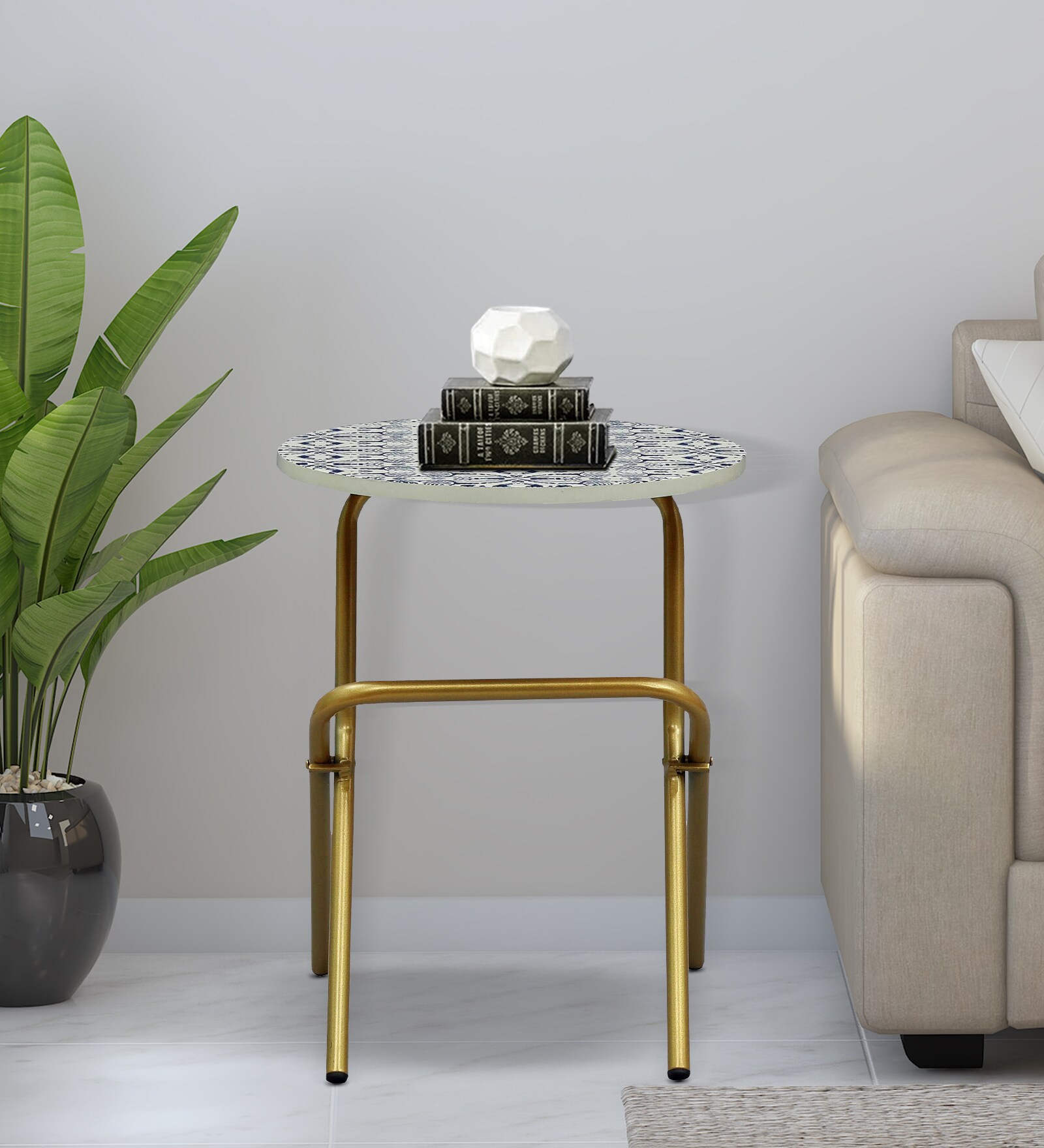 Katz Metal End Table In Matte Gold & Blue Finish