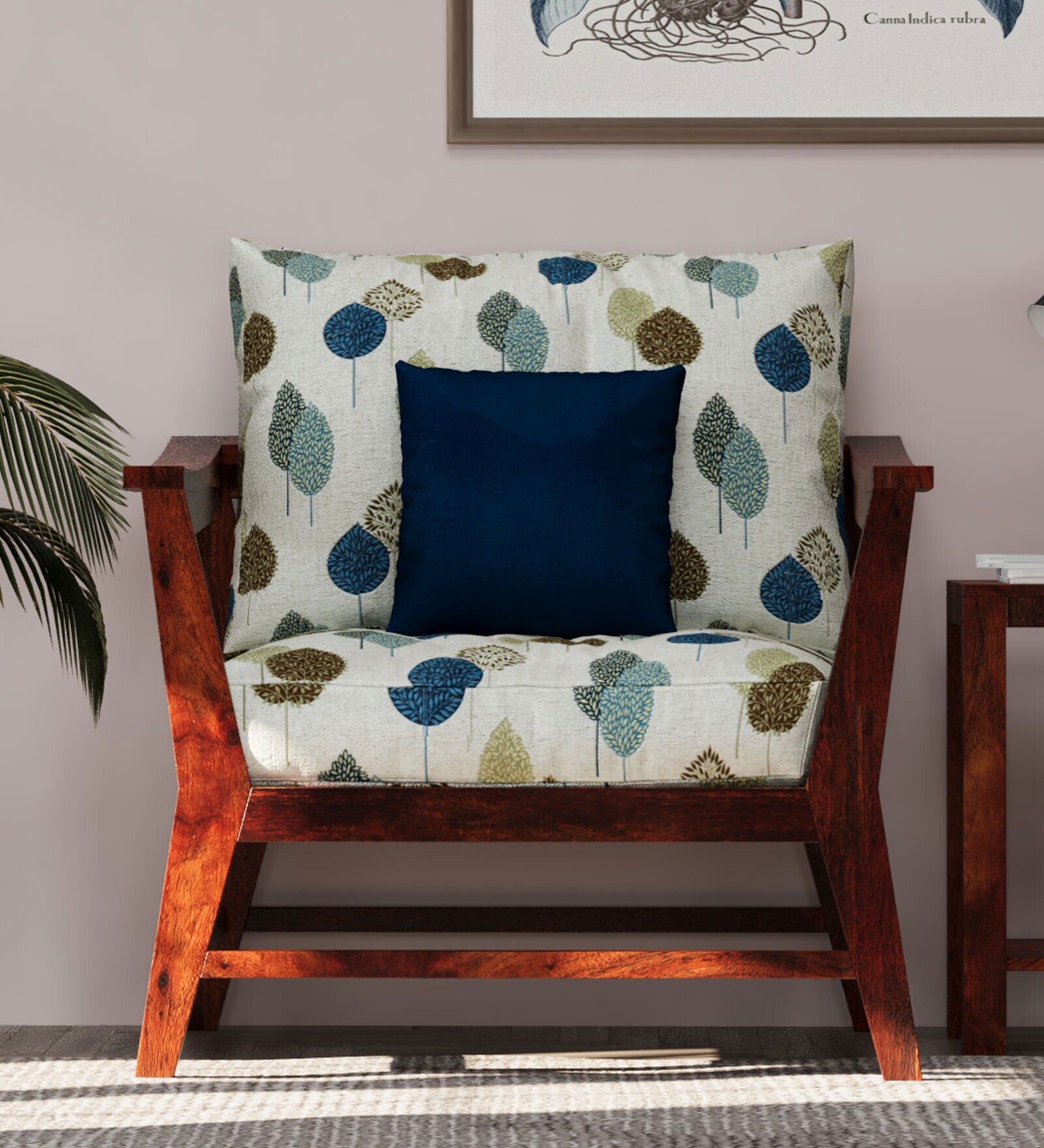 Kaveri 1 Seater Sofa In Natual & Blue Colour