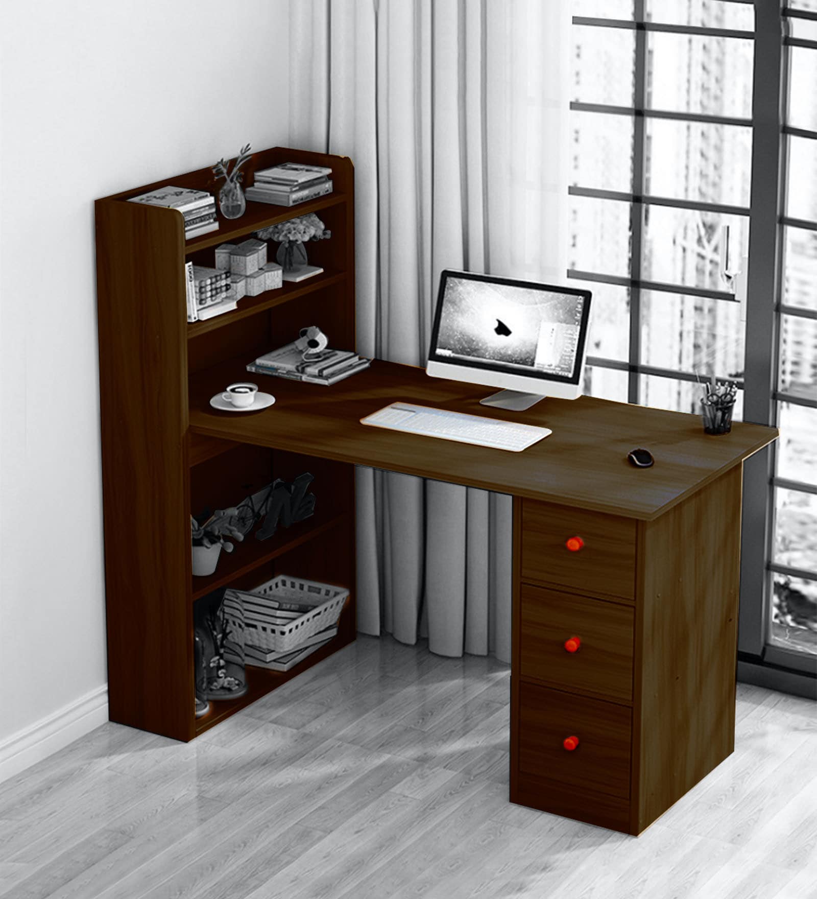 Hutch Desk in Brown Finish Hutch Desk in Brown Finish