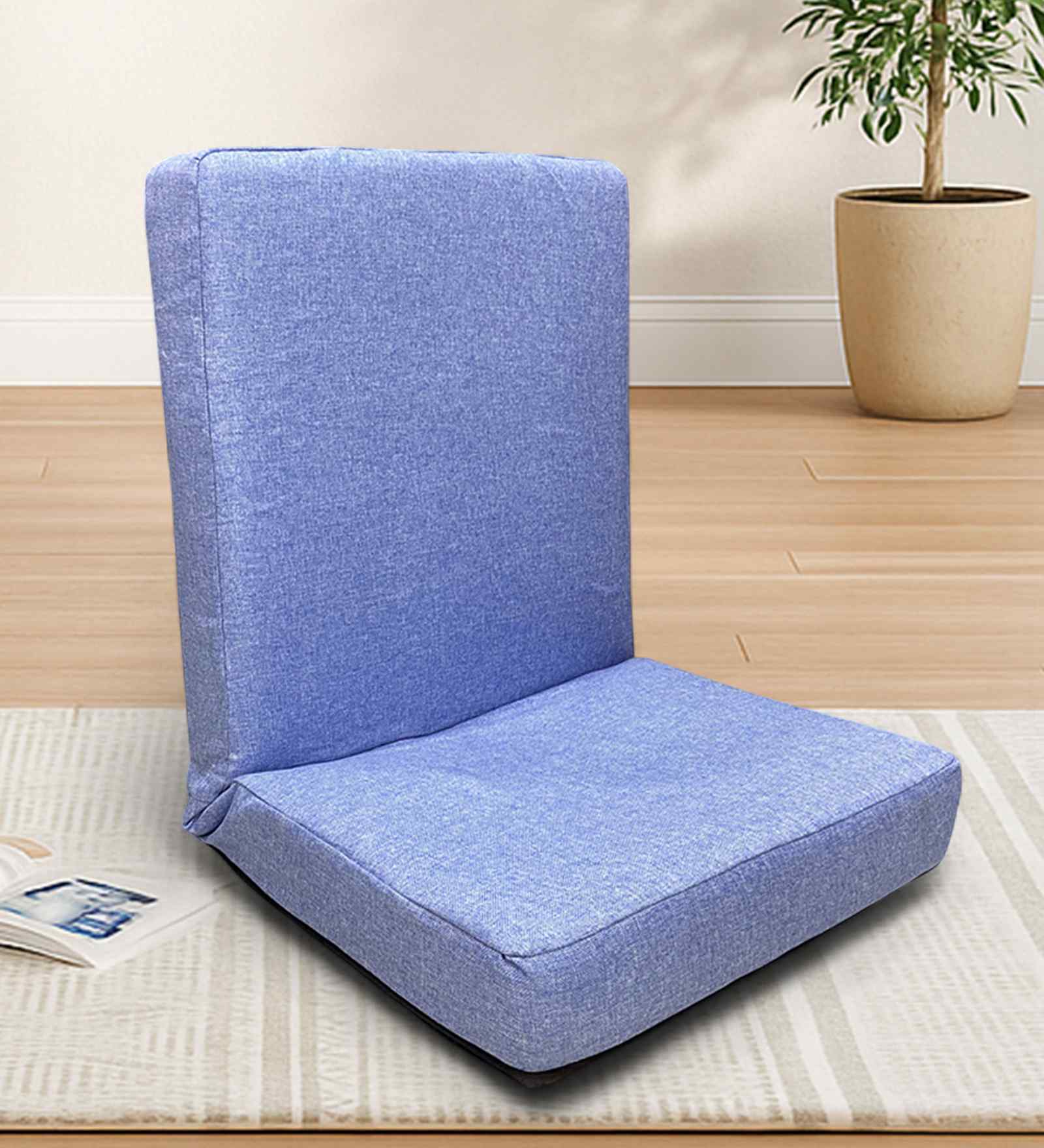 Premium Quality Linen Fabric Lounge Chair With Back Support In Sky Blue Colour
