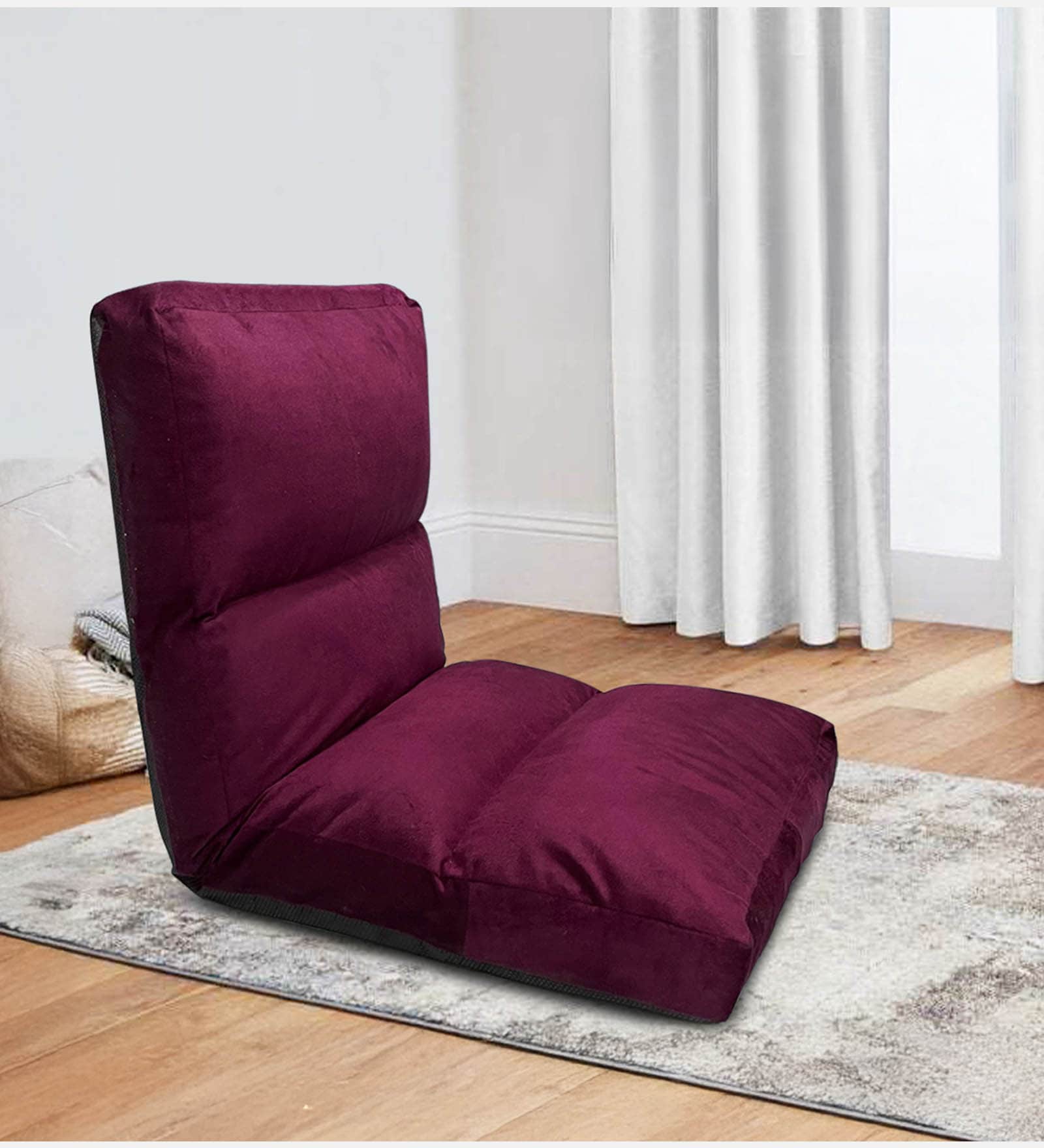 Reclining Cushion Fabric Lounge Chair With Adjustable Back Support In Maroon Colour Reclining Cushion Fabric Lounge Chair With Adjustable Back Support In Maroon Colour
