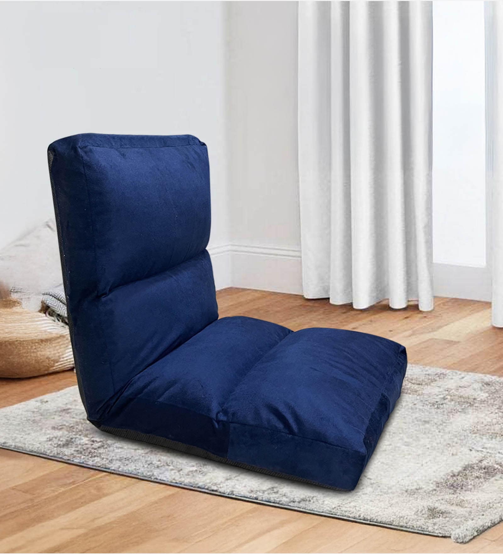 Reclining Cushion Fabric Lounge Chair With Adjustable Back Support In Navy Blue Colour Reclining Cushion Fabric Lounge Chair With Adjustable Back Support In Navy Blue Colour