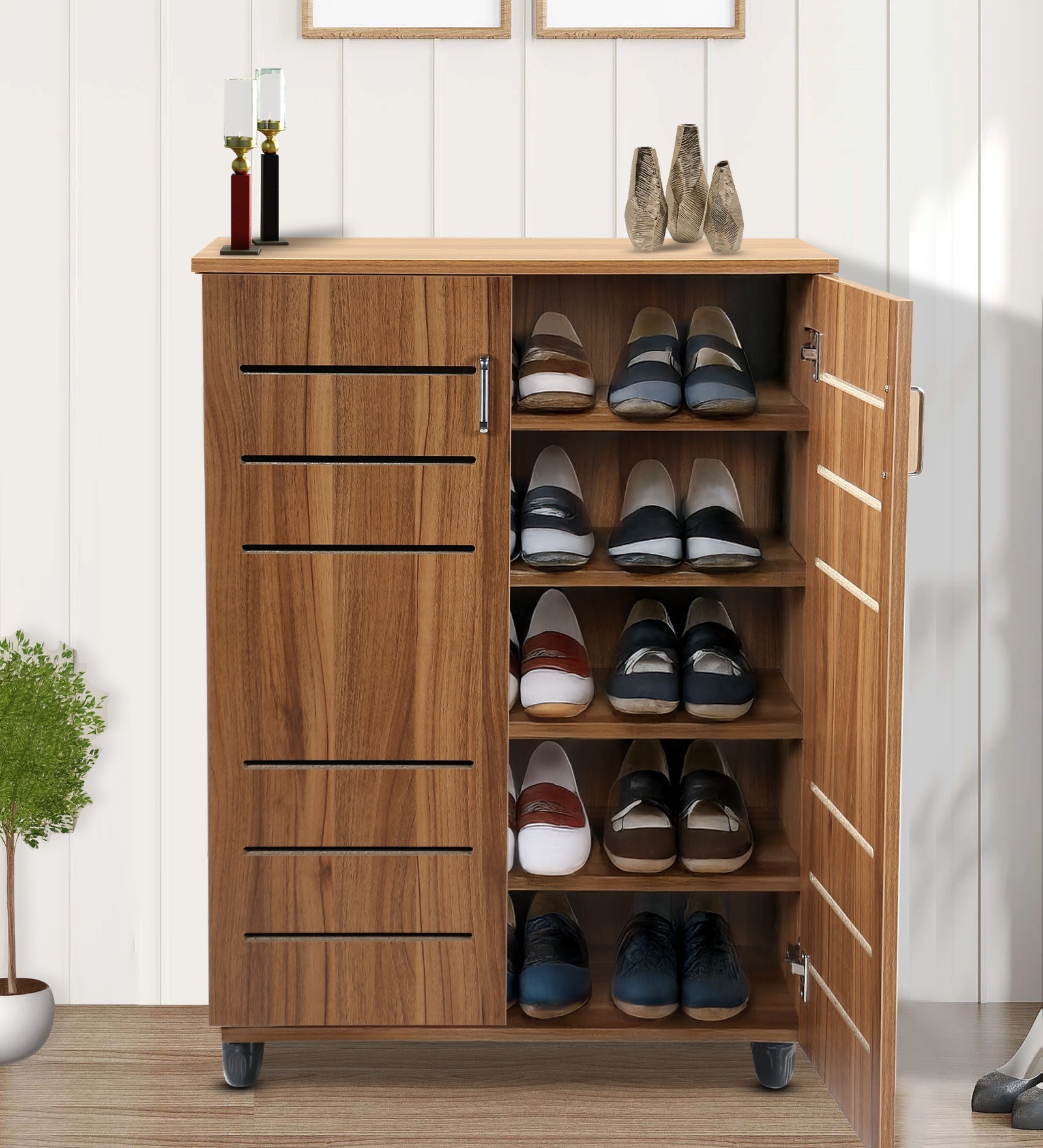 Kawaguchi 15-Pairs Shoe Cabinet In Lyon Walnut Finish