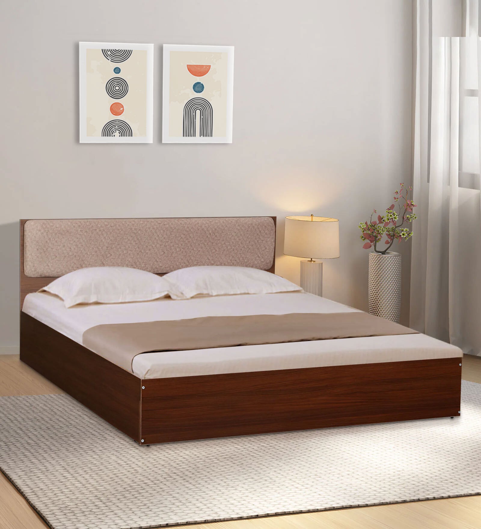 Buy Kawasaki King Size Bed In Planked Walnut Finish With Box Storage 