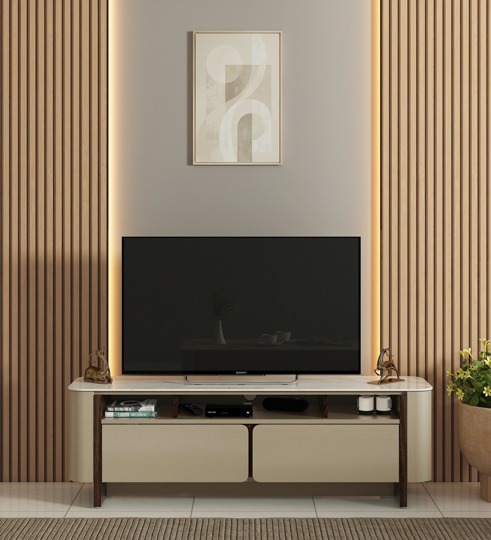 Kaya Ceramic Top Tv Unit In Taupe Finish