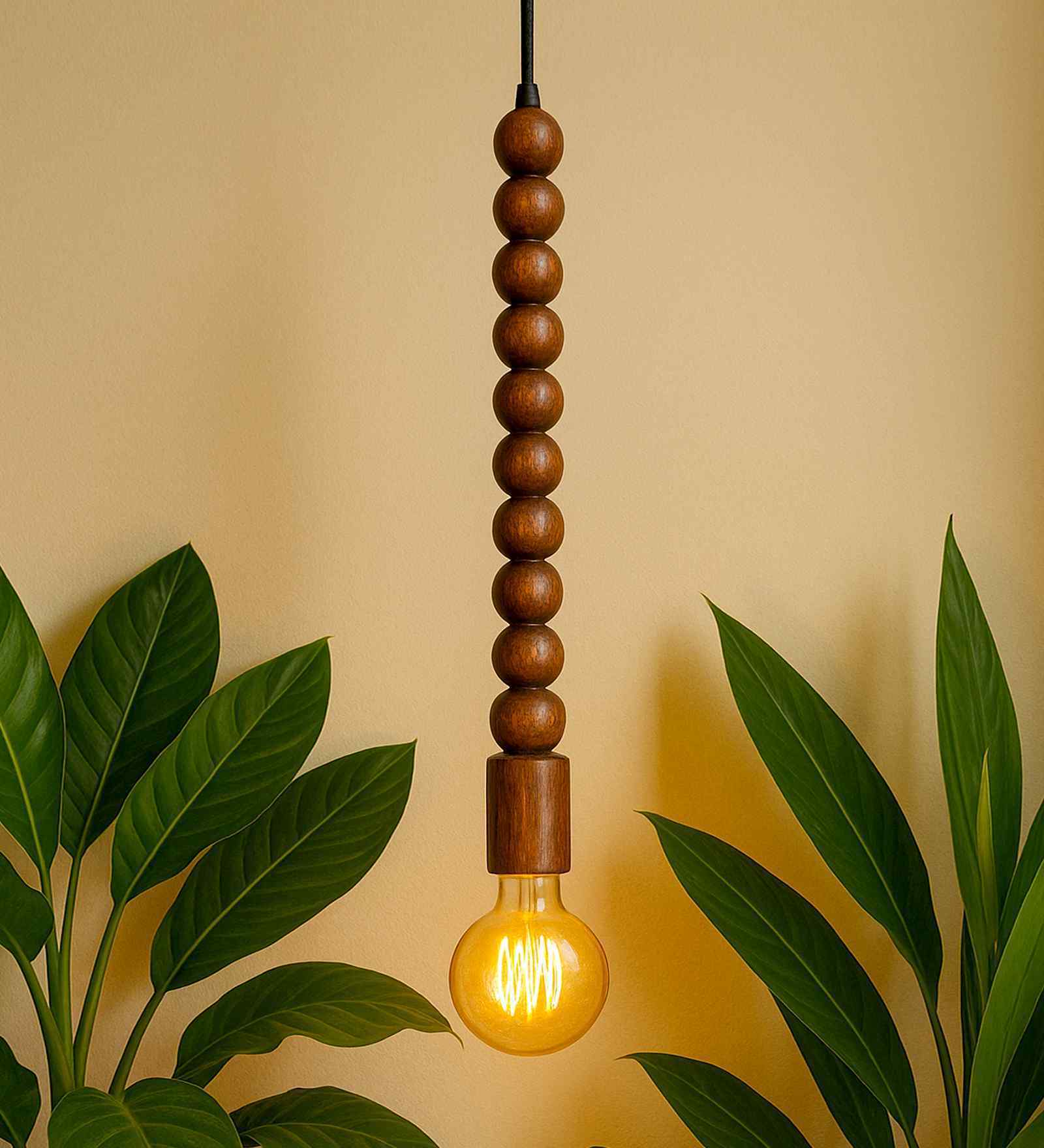 Kayla Black Wood Hanging Light