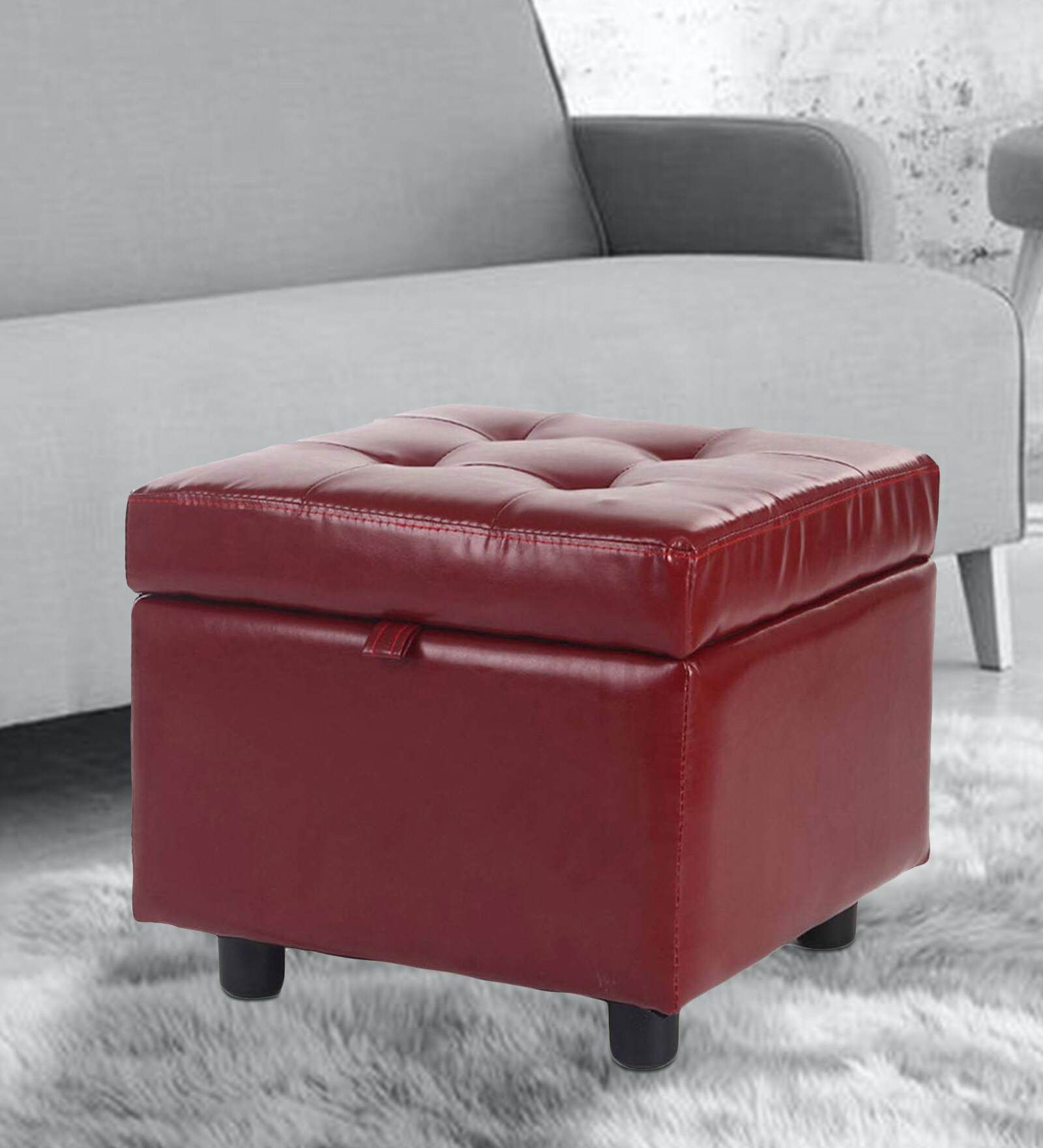 Kayla Ottoman with Storage in Wine Red Colour
