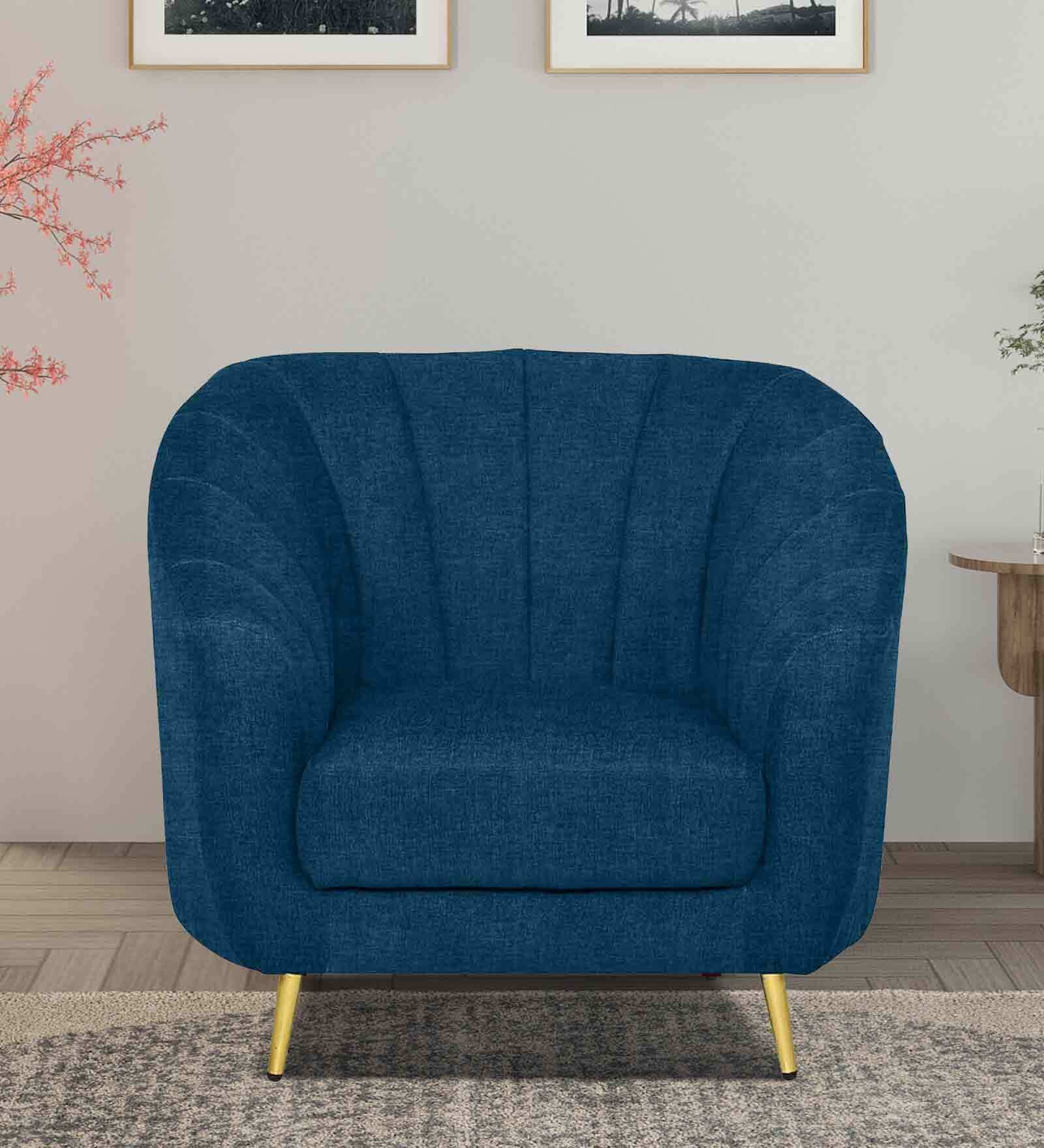 Kaylee Chenille Fabric 1 Seater Sofa In Denim Blue Colour
