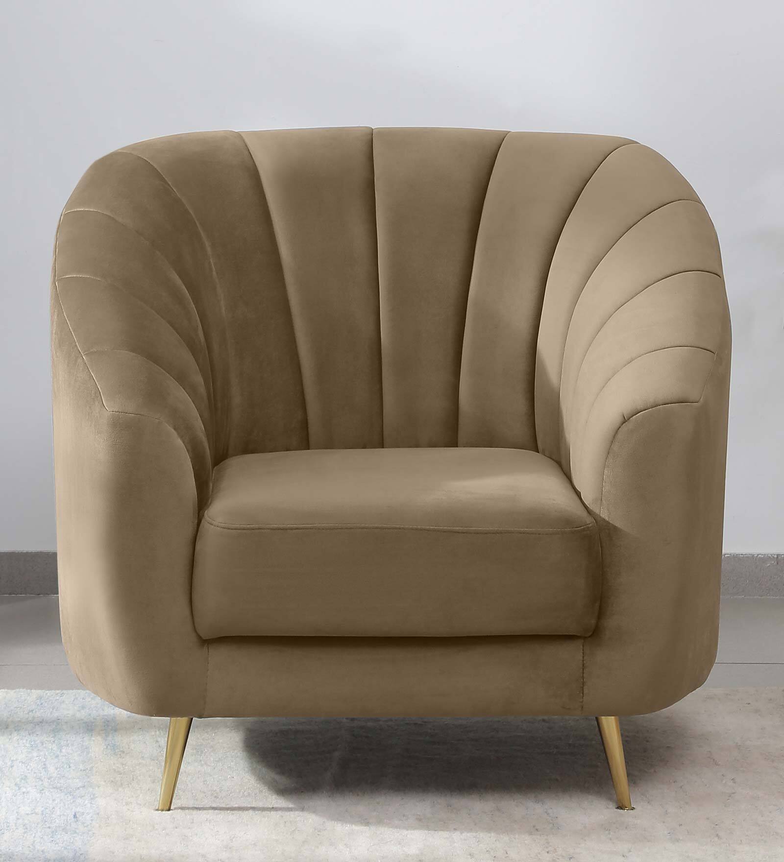 Kaylee Velvet 1 Seater Sofa in Beige Colour