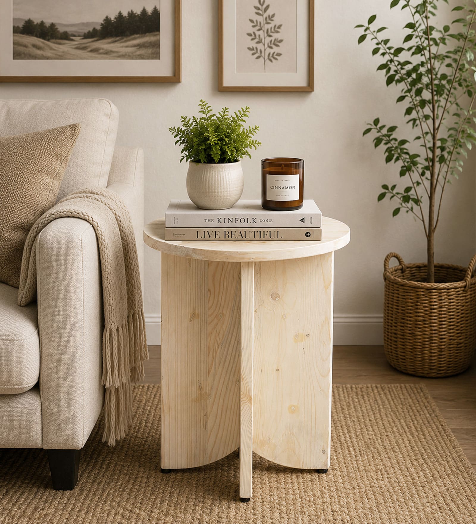 Kazan Pine Wood Side Table In Whitewash Finish Kazan Pine Wood Side Table In Whitewash Finish