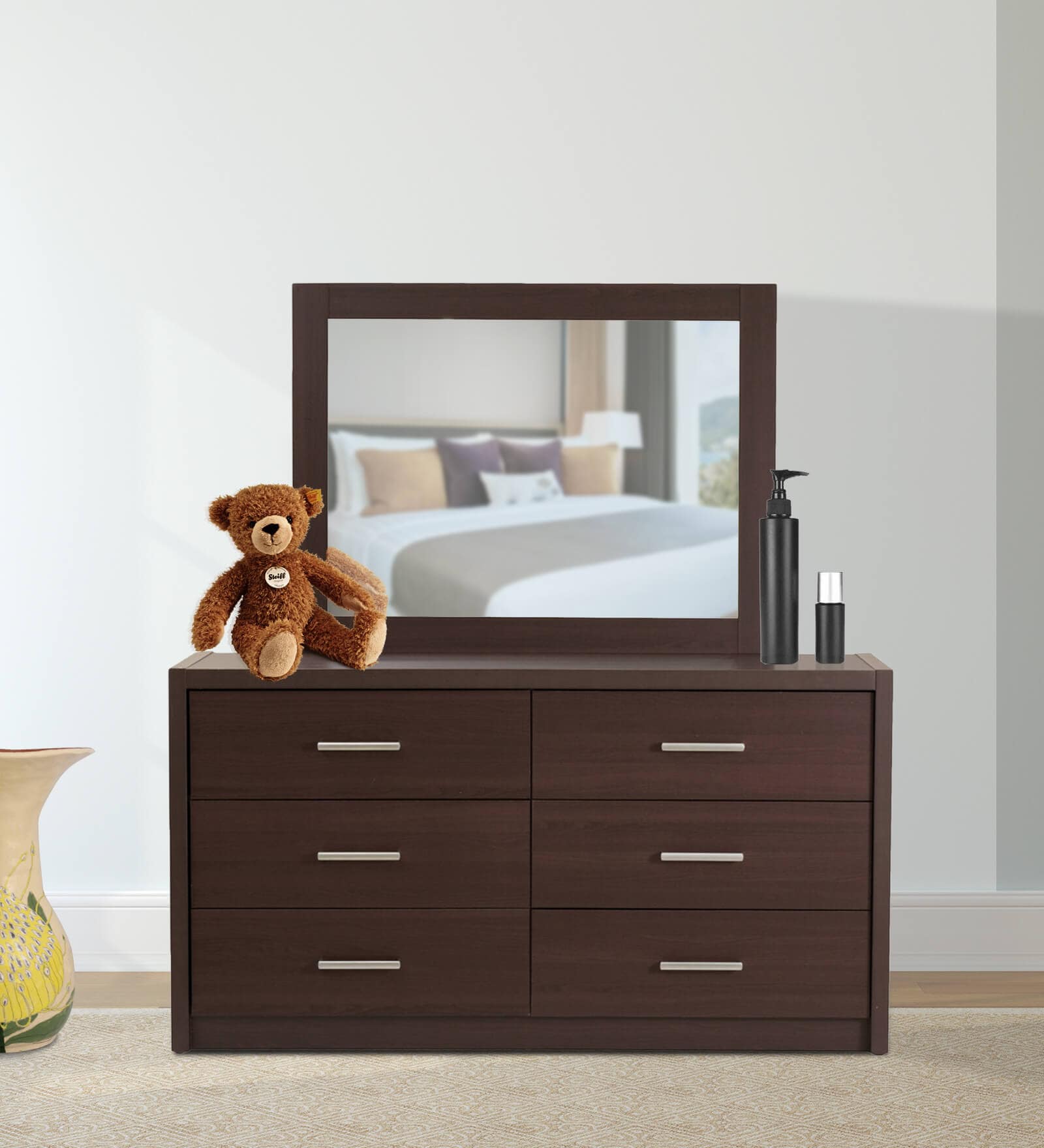 Kazue Six Drawer Dressing Table in Chocolate Beech Finish