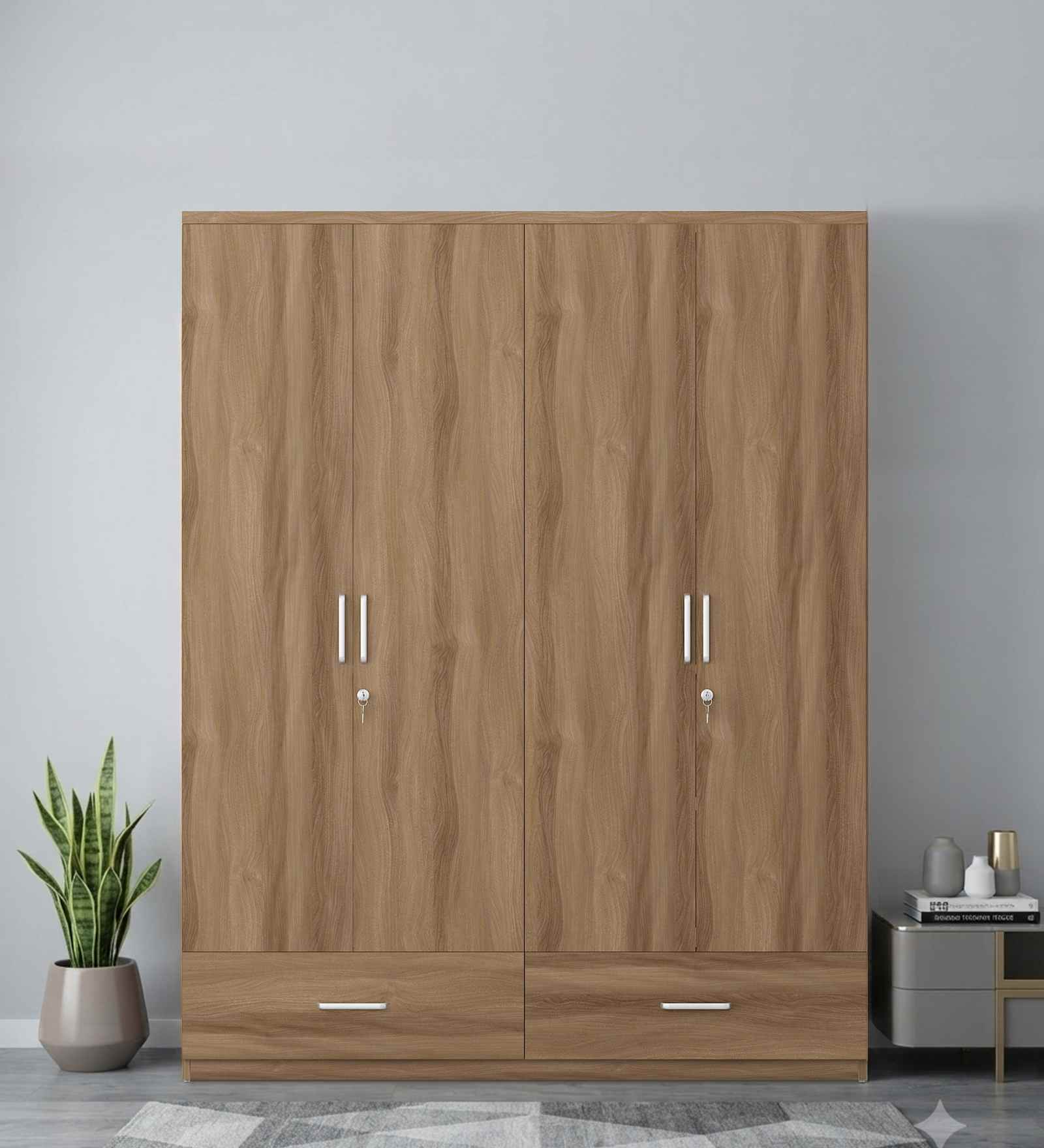 Vector 4 Door Wardrobe In Walnut Bronze Finish With Locker & Drawer