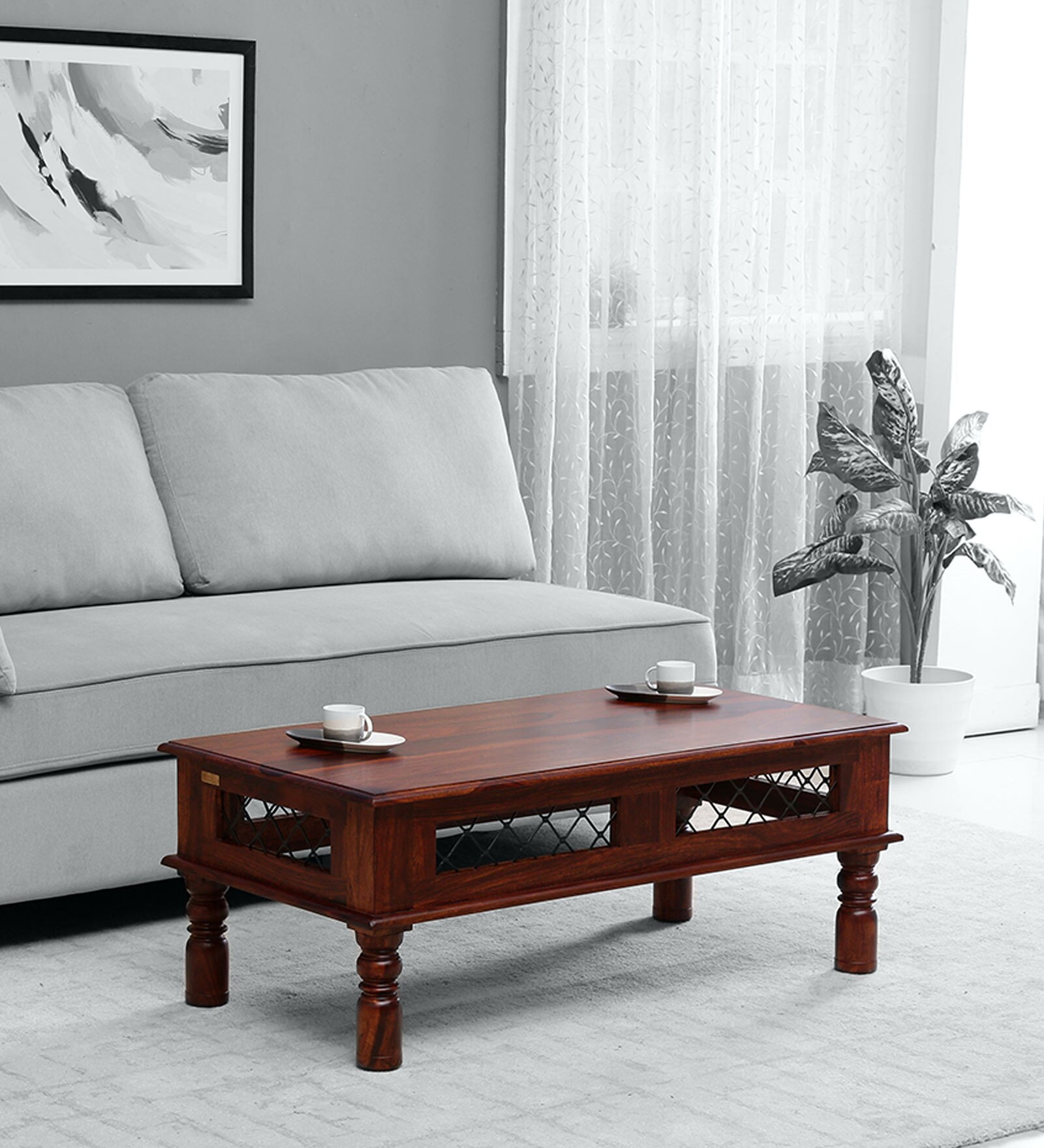 Ekaksh Sheesham Wood Coffee Table In Honey Oak Finish