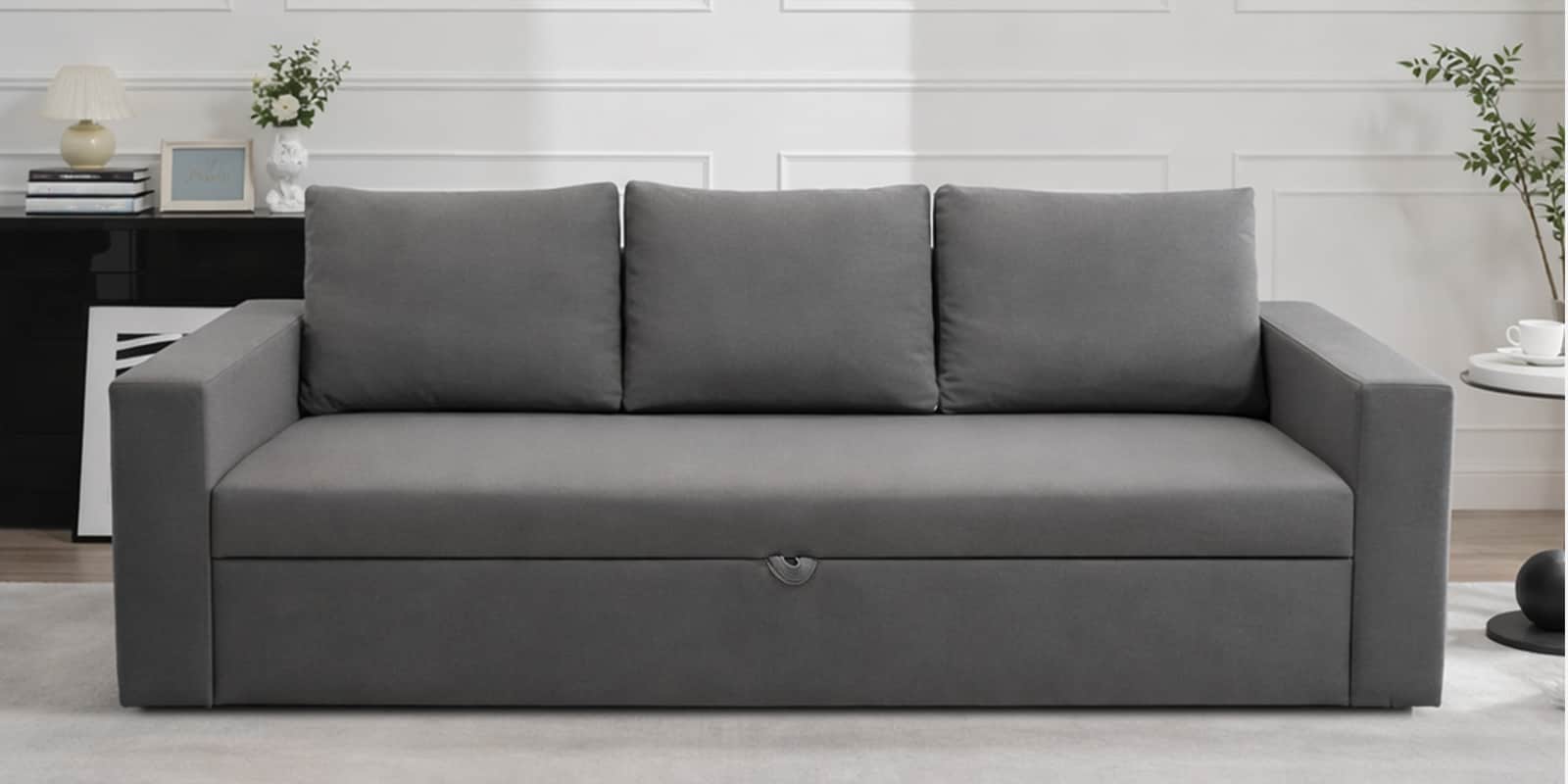 Kara Fabric 3 Seater Pull Out Sofa Cum Bed In Grey Colour