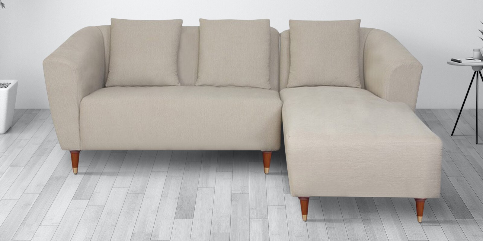 Nirvana Fabric Sectional Sofa ( 3+ Lounger) in Light Brown Colour in L Shaped