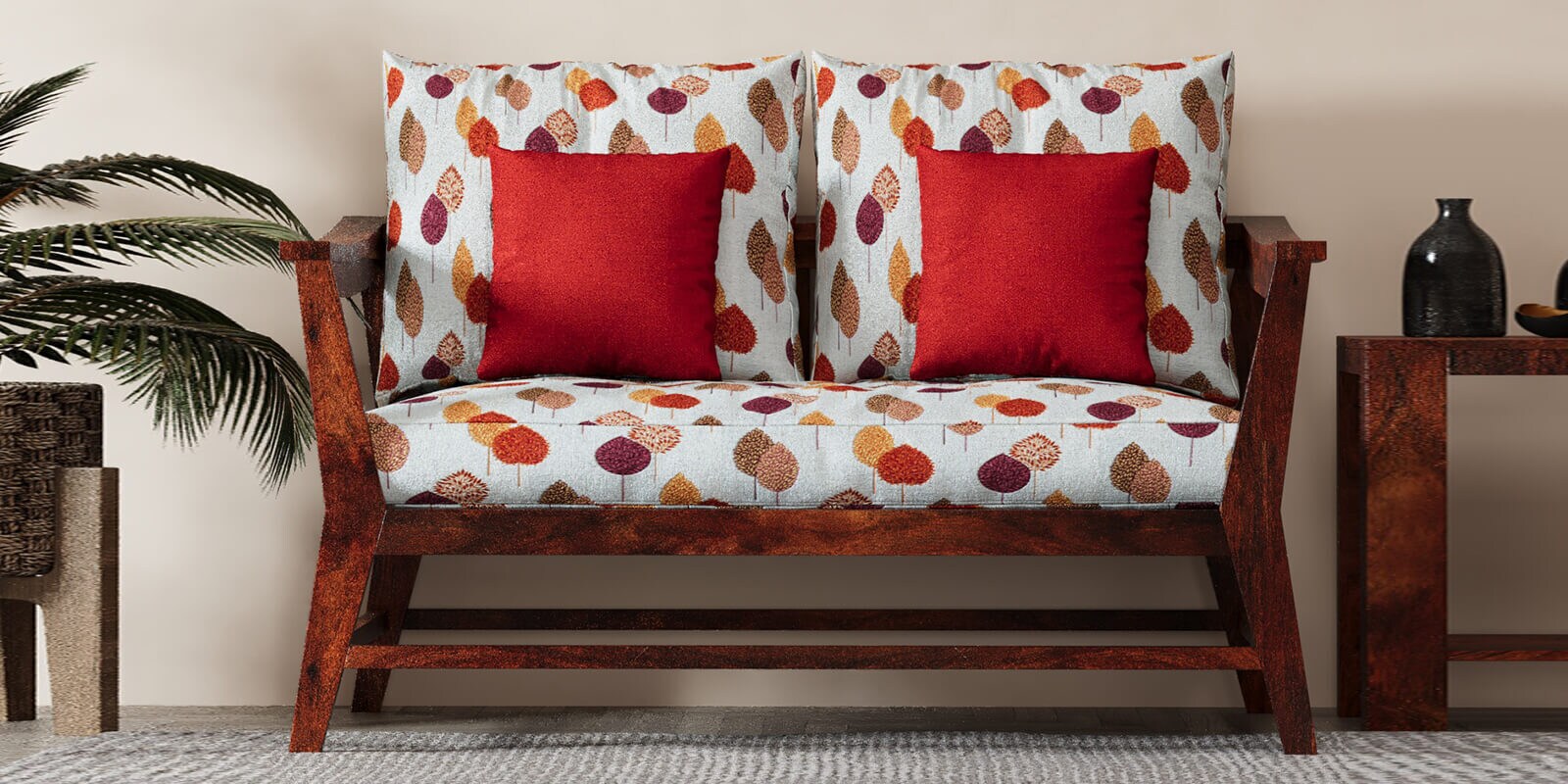 Kaveri 2 Seater Sofa In Natual & Orange Colour