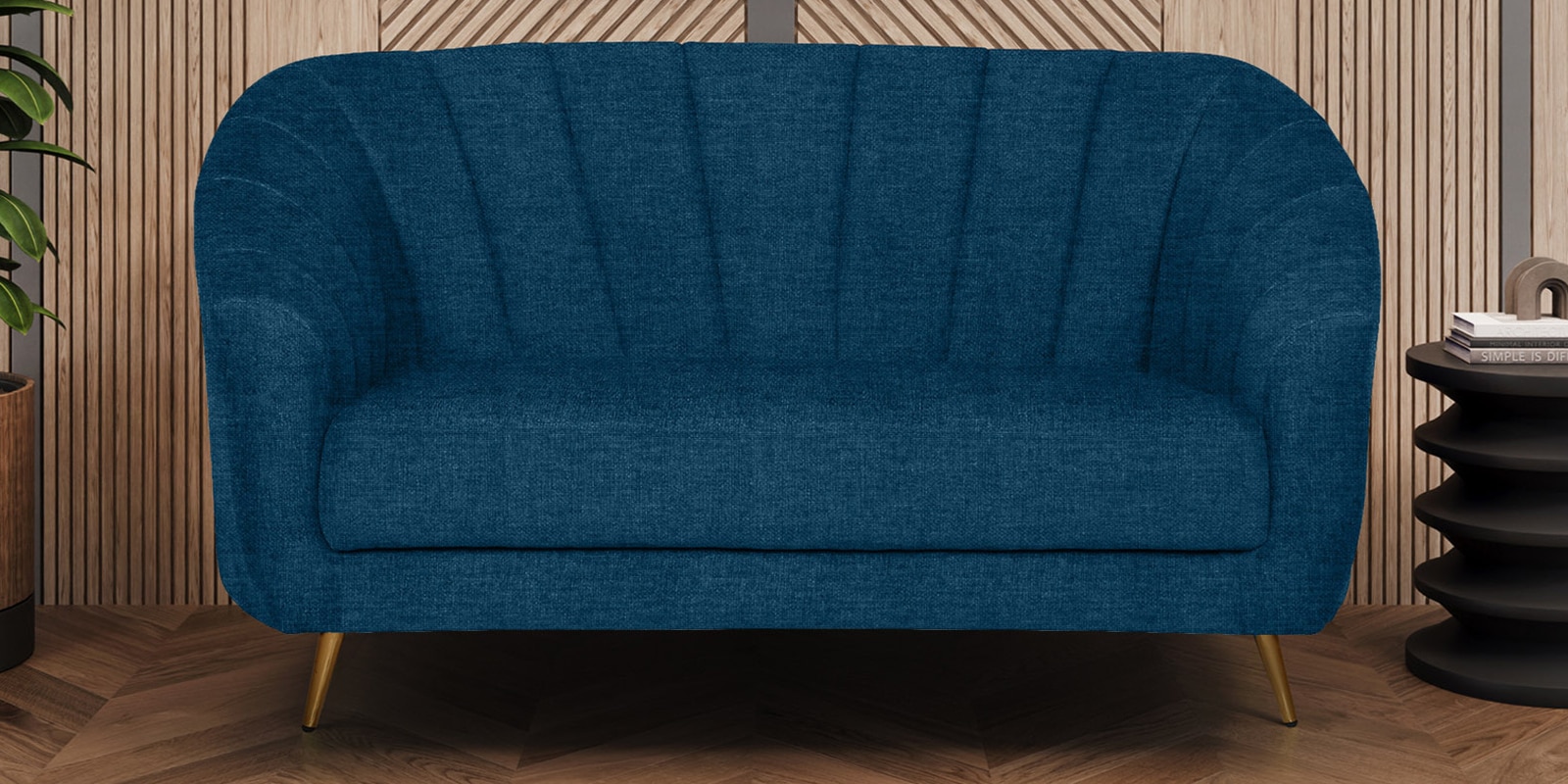 Kaylee Chenille Fabric 2 Seater Sofa In Denim Blue Colour