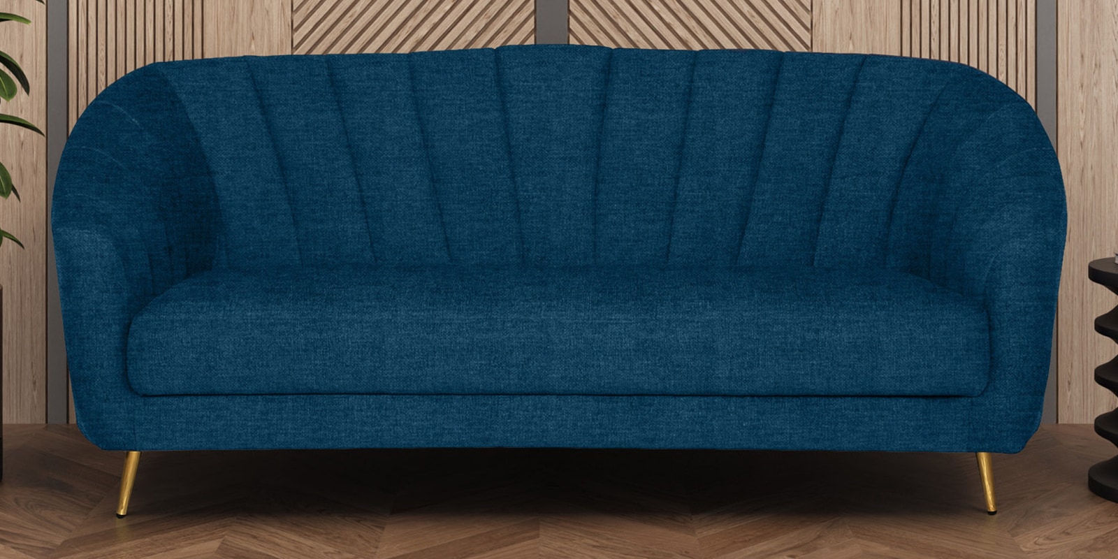 Kaylee Chenille Fabric 3 Seater Sofa In Denim Blue Colour