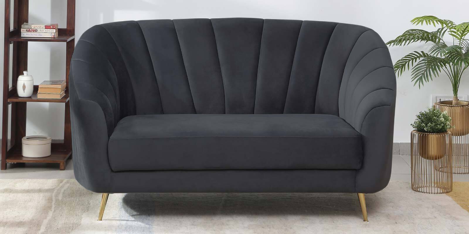 Kaylee Velvet 2 Seater Sofa In Charcoal Grey Colour