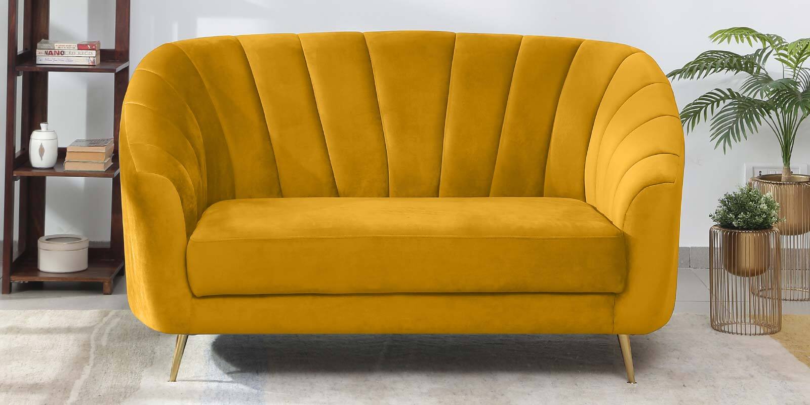 Buy Kaylee Velvet 2 Seater Sofa In Mustard Yellow Colour at 29 OFF by Casacraft from Pepperfry