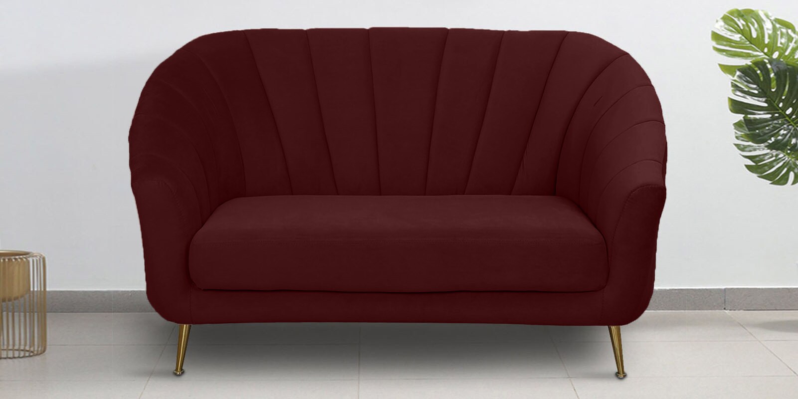 Buy Kaylee Velvet 2 Seater Sofa In Wine Red Colour at 3% OFF by ...