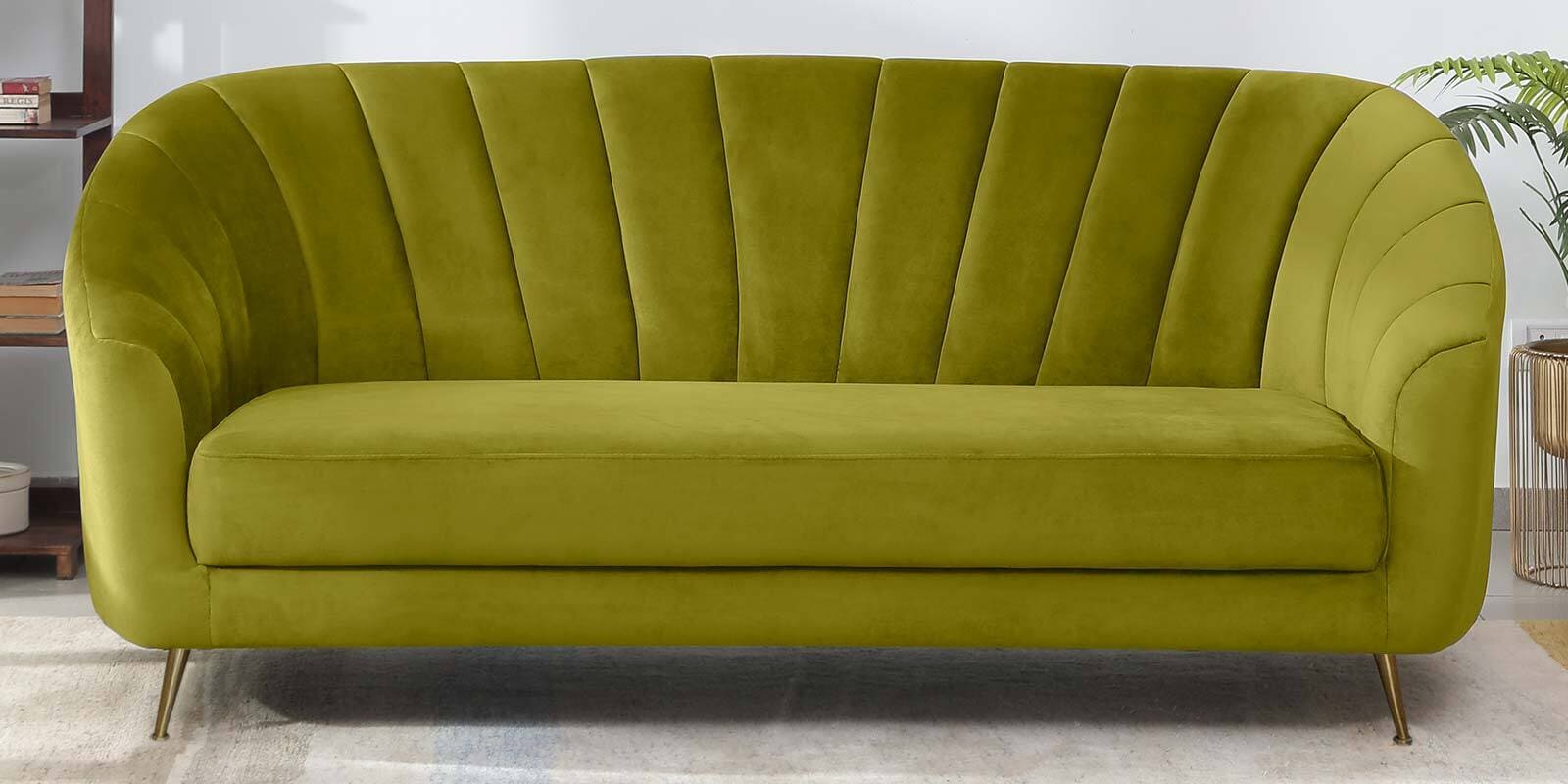 Kaylee Velvet 3 Seater Sofa In Mehendi Green Colour