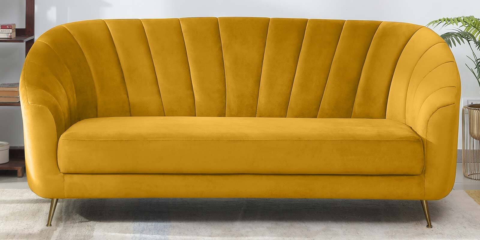 Buy Kaylee Velvet 3 Seater Sofa In Mustard Yellow Colour at 27 OFF by Casacraft from Pepperfry