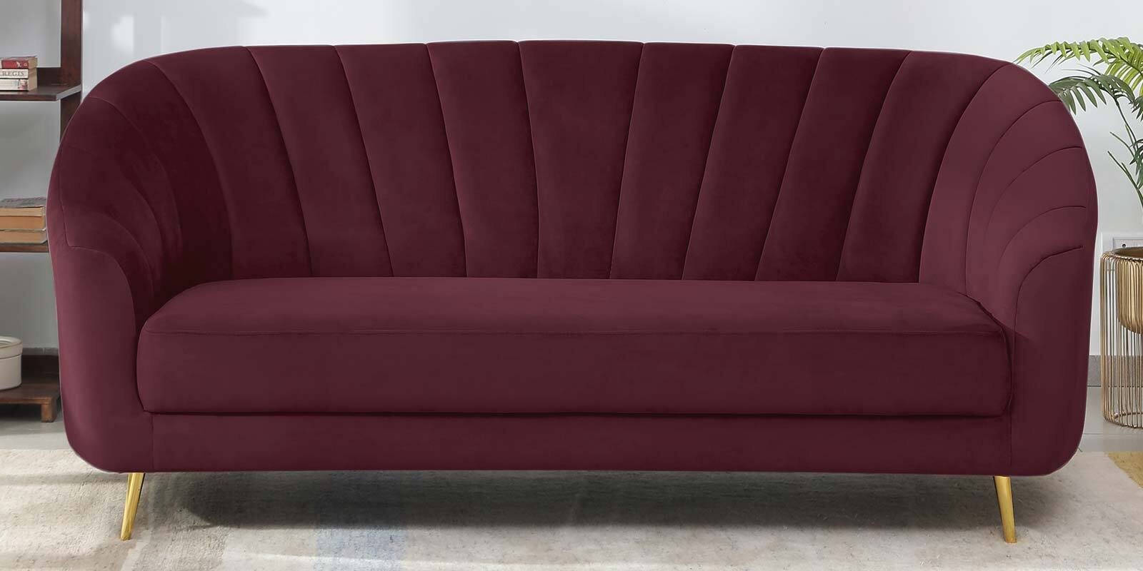 Kaylee Velvet 3 Seater Sofa In Wine Red Colour