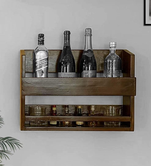 Kaaro Mango Wood Wall Mounted Wine Rack In Natural Brown Finish
