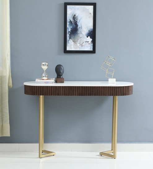 Kaffka Metal Console Table In Brass Electroplating Finish With White Porcelain Top