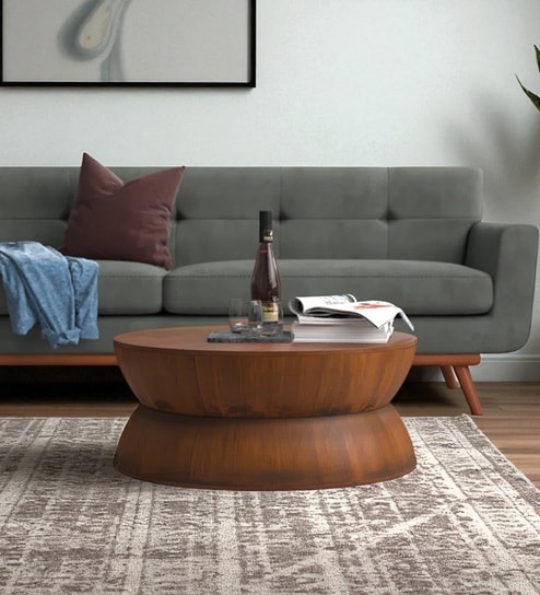 Kairo Solid Wood Drum Shaped Coffee Table In Black Finish