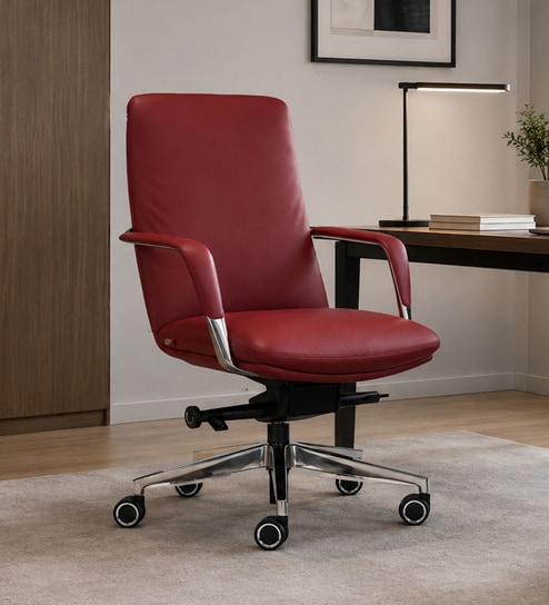 Kairo Leatherette Meduim Back Red Colour Office Chair In Matte Finish