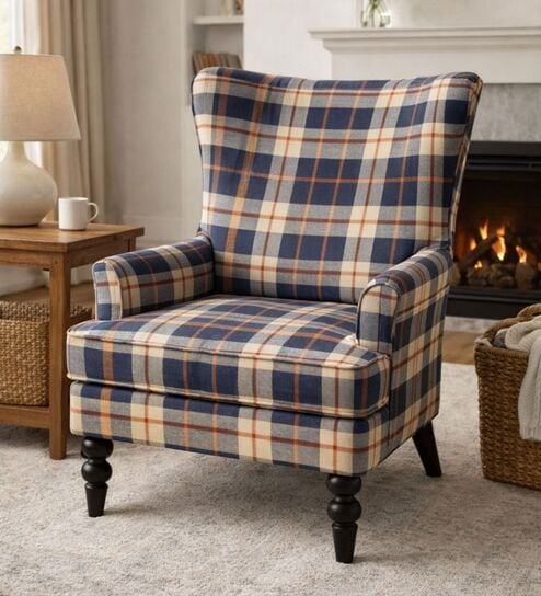 Kairo Teak Wood With Suede Fabric In Navy Blue Colour