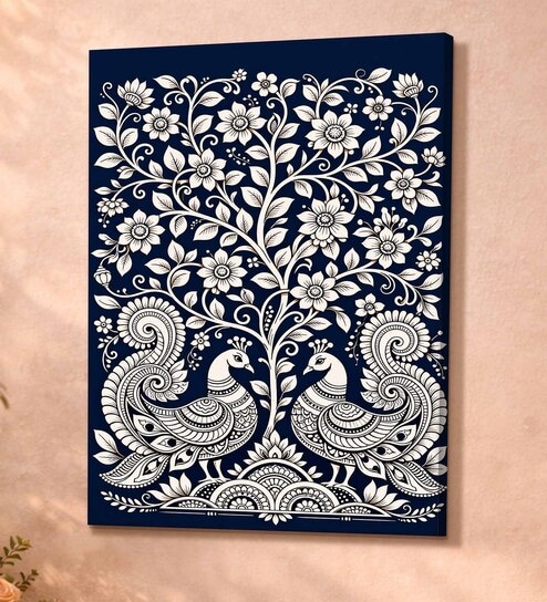 Kalamkari Peacock Stretched Canvas Painting