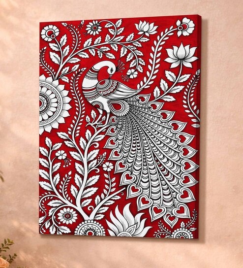 Kalamkari Peacock Stretched Canvas Painting