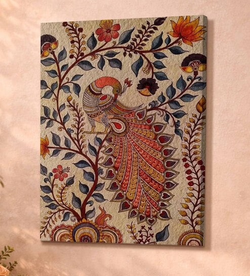 Kalamkari Peacock Tree Stretched Canvas Painting