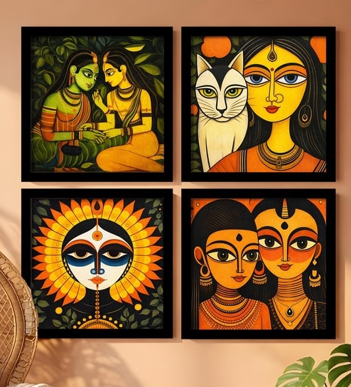 Kalighat Folk Myth Set of 4 Framed Posters
