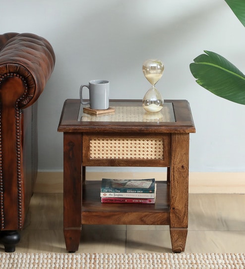 Kalki Sheesham Wood Bedside Table with Natural Cane In Provincial Teak  Finish