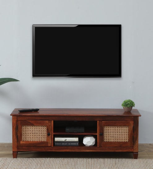 Kalki Sheesham Wood TV Console in Scratch Resistant Honey Oak Finish For TVs Up To 55"
