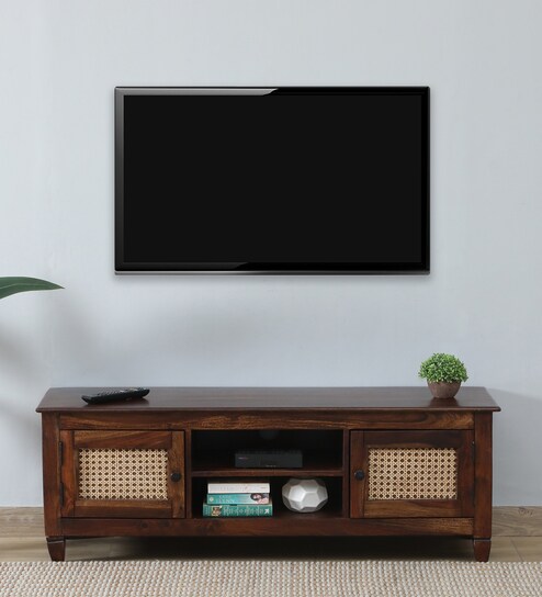Kalki Sheesham Wood TV Console In Scratch Resistant Provincial Teak Finish For TVs Up To 55"