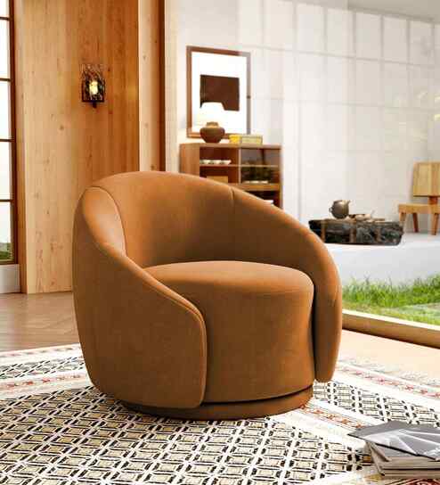 Kama Velvet Fabric Barrel Chair In Brown Colour