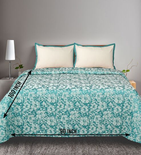 Green Kanan Cotton Floral Breathable & Queen Size Bedsheet With 2 Pillow Covers