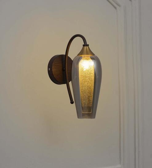 Kania Metal & Glass Wall Light (Brass & Wood)