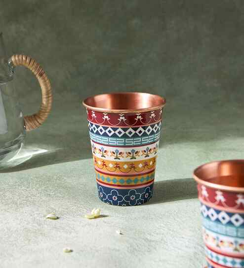 Karaikudi Tiles Copper Tumbler, Large