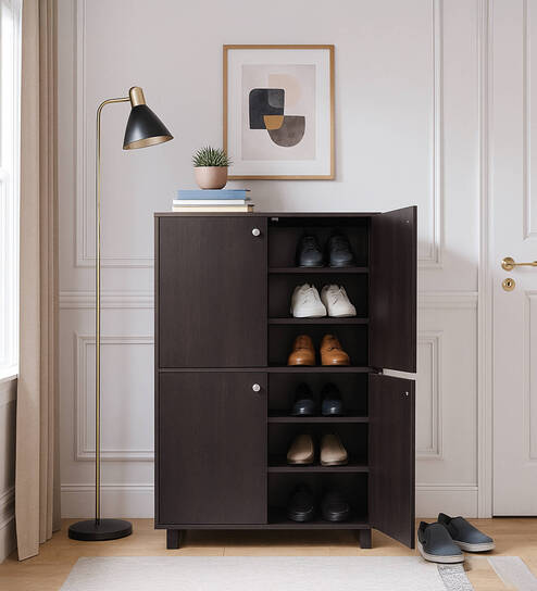 Karatsu 4 Door Shoe Cabinet in Wenge Finish