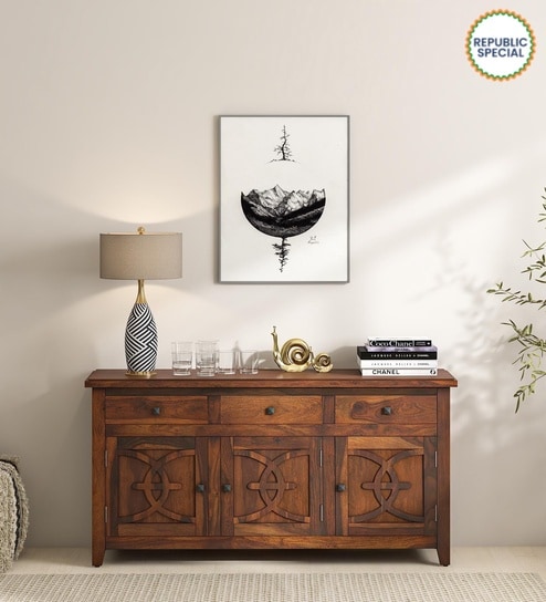 Karl Sheesham Wood Sideboard in Scratch Resistant Honey Oak Finish